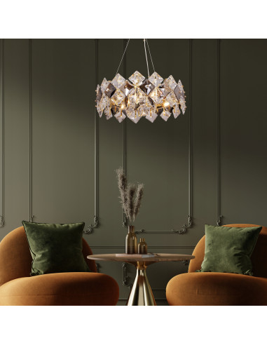 Lampa wisząca Tiara - luksusowa lampa w kształcie korony z 6 punktami na żarówki E14, idealna do eleganckich wnętrz.