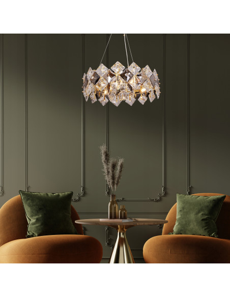 Lampa wisząca Tiara - luksusowa lampa w kształcie korony z 6 punktami na żarówki E14, idealna do eleganckich wnętrz.