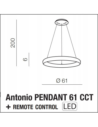Lampa Wisząca ANTONIO z Regulacją Barwy Światła, Minimalistyczny Design, Zdalne Sterowanie, Czarna, 50W, 2700 Lumenów