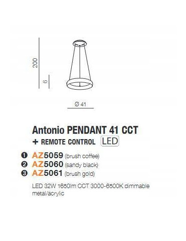 Lampa wisząca ANTONIO LED zdalnie sterowana - elegancka i nowoczesna lampa do salonu, sypialni i biura, 32W.