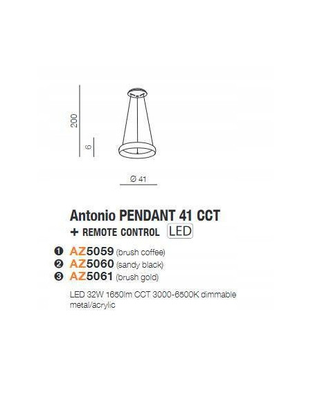 Lampa wisząca ANTONIO LED zdalnie sterowana - elegancka i nowoczesna lampa do salonu, sypialni i biura, 32W.