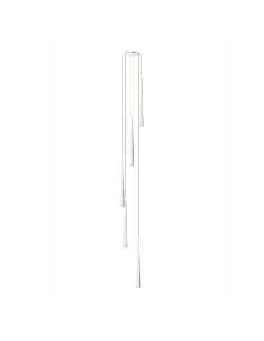 Lampa wisząca Stylo 5-punktowa, regulowana, metalowo-szklana, biała - nowoczesne oświetlenie do salonu i jadalni