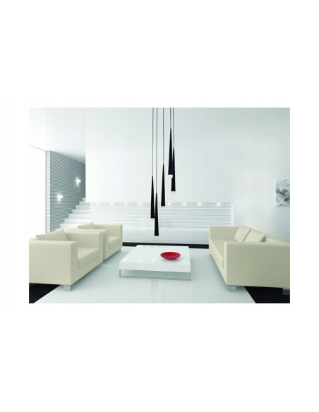 Nowoczesna lampa wisząca Stylo 5, czarny klosz stożkowy do biura, jadalni i salonu, G9 40W, elegancki design.