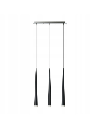 Lampa wisząca Stylo 3 - Nowoczesne oświetlenie z metalowymi oprawkami i szklanym kloszem w eleganckiej czerni