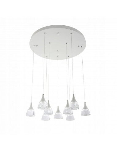 Elegancka lampa wisząca DALMATIA z kieliszkowatymi kloszami, 9 źródeł LED, idealna do salonu i jadalni, biały design