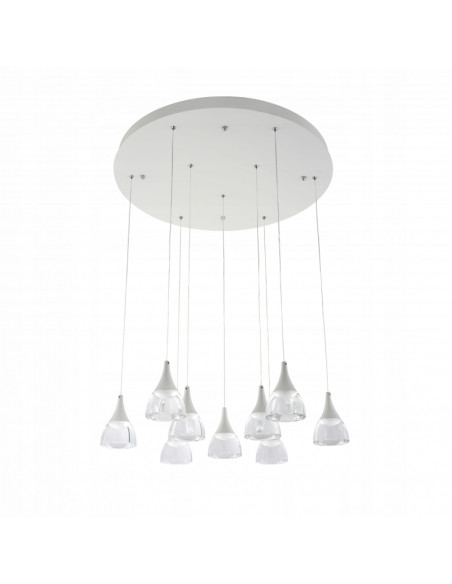 Elegancka lampa wisząca DALMATIA z kieliszkowatymi kloszami, 9 źródeł LED, idealna do salonu i jadalni, biały design