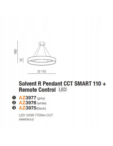 Lampa wisząca SOLVENT R SMART - nowoczesne oświetlenie LED z pilotem, czarna, regulacja jasności i barwy światła.