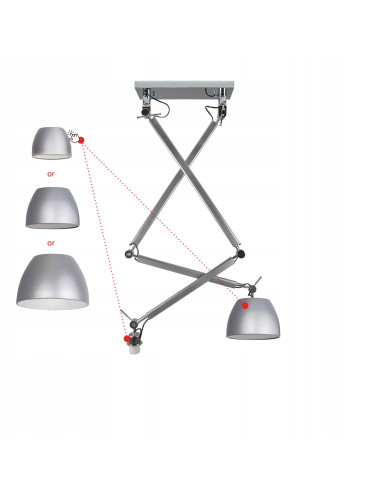 Lampa sufitowa ZYTA 2 S PENDANT, regulowane srebrne oświetlenie do nowoczesnych wnętrz, 2 źródła światła E27