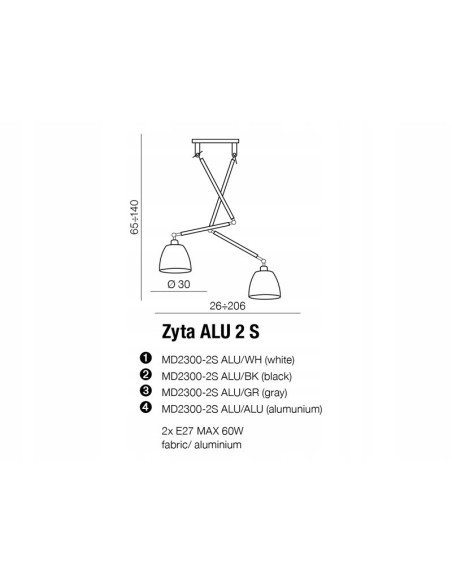 Lampa sufitowa ZYTA 2 S PENDANT, regulowane srebrne oświetlenie do nowoczesnych wnętrz, 2 źródła światła E27