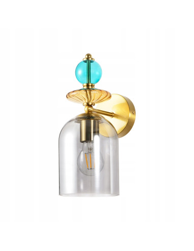 Kinkiet Tropea ze szkła z dymionym kloszem i złotymi akcentami - elegancja do sypialni i salonu