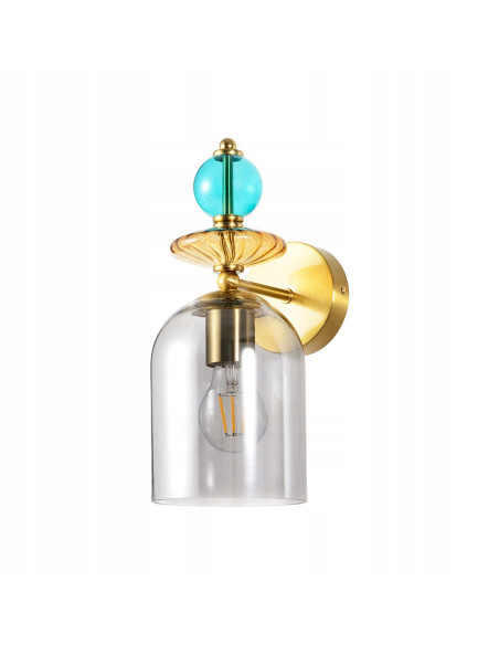 Kinkiet Tropea ze szkła z dymionym kloszem i złotymi akcentami - elegancja do sypialni i salonu