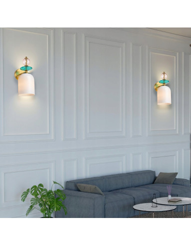 Kinkiet Tropea – Nowoczesny Szklany Kinkiet w Niebiesko-Różowej Palecie z Złotymi Akcentami do Wnętrz