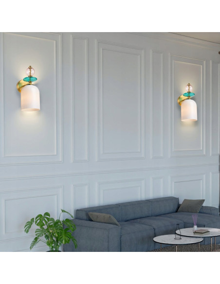 Kinkiet Tropea – Nowoczesny Szklany Kinkiet w Niebiesko-Różowej Palecie z Złotymi Akcentami do Wnętrz