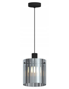 Lampa wisząca Lotti z dymionym kloszem, okrągła, czarna z chromowanymi detalami do stylowego wnętrza