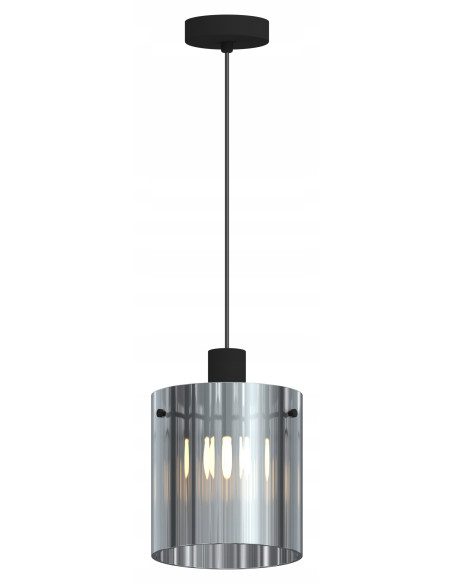 Lampa wisząca Lotti z dymionym kloszem, okrągła, czarna z chromowanymi detalami do stylowego wnętrza