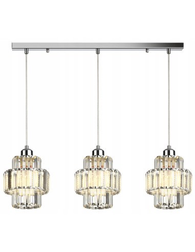 Lampa wisząca Targa glamour z kryształami, 3-punktowe E27, elegancki dodatek do wnętrz w srebrnej kolorystyce