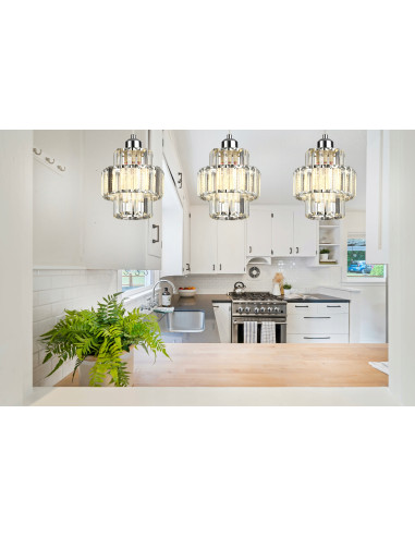 Lampa wisząca Targa glamour z kryształami, 3-punktowe E27, elegancki dodatek do wnętrz w srebrnej kolorystyce