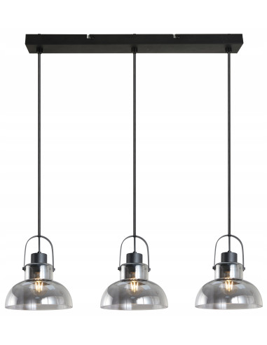 Lampa wisząca Dijon 3-punktowa w czerni z dymionym szkłem - nowoczesny design do jadalni, salonu i biura E27, 120 cm