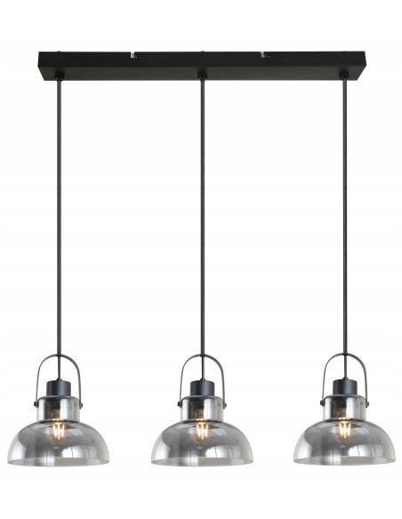 Lampa wisząca Dijon 3-punktowa w czerni z dymionym szkłem - nowoczesny design do jadalni, salonu i biura E27, 120 cm