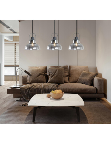 Lampa wisząca Dijon 3-punktowa w czerni z dymionym szkłem - nowoczesny design do jadalni, salonu i biura E27, 120 cm