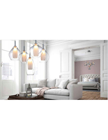Lampa wisząca Amber Milano 3 - nowoczesne oświetlenie z metalowymi detalami, idealna do eleganckich wnętrz.