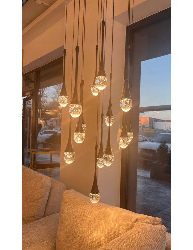 Lampa wisząca DALMA LED, nowoczesna czarna dekoracja z 14 kloszami, idealna do biura i wnętrz domowych