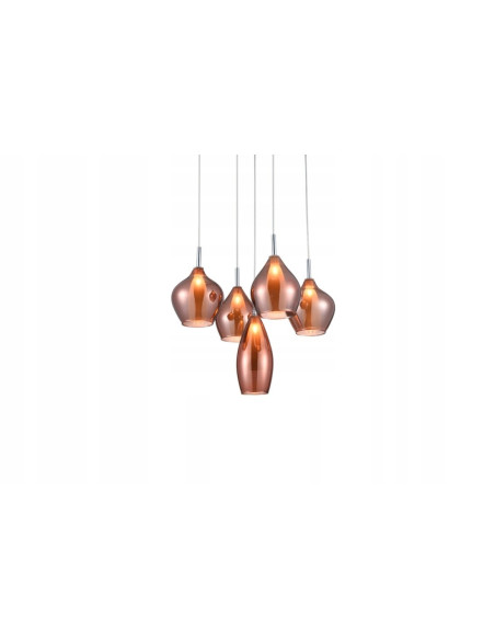 Lampa wisząca Amber Milano w miedzianym szkle, 5-punktowa, nowoczesny design do stylowych wnętrz