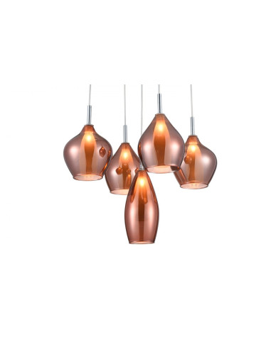 Lampa wisząca Amber Milano w miedzianym szkle, 5-punktowa, nowoczesny design do stylowych wnętrz