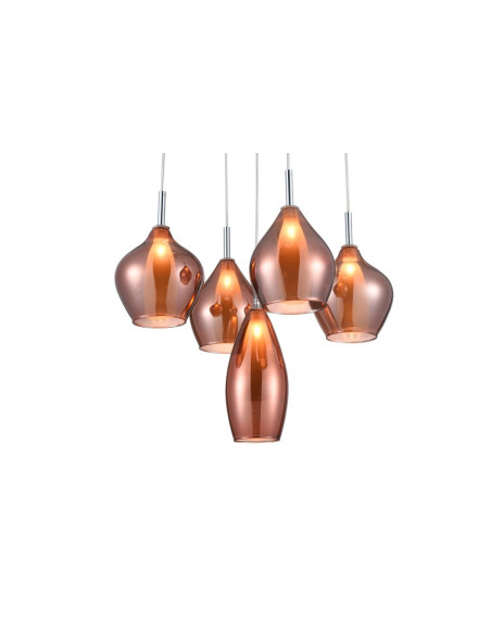 Lampa wisząca Amber Milano w miedzianym szkle, 5-punktowa, nowoczesny design do stylowych wnętrz