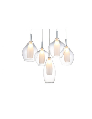 Lampa wisząca Amber Milano 5 - Nowoczesne oświetlenie kuchenne, bezbarwne, 5 punktów świetlnych, stylowy design