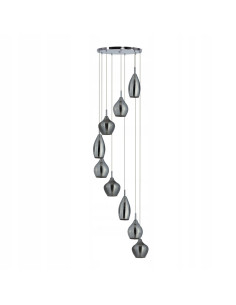 Żyrandol Kaskadowy Amber Milano 9 – Elegancka Lampa Wisząca z 9 Punktami Świetlnymi G9 w Srebrnym Wykończeniu