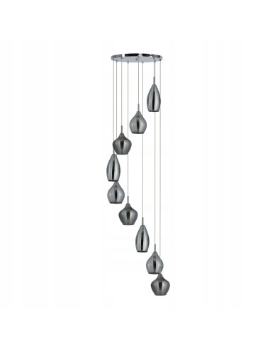 Żyrandol Kaskadowy Amber Milano 9 – Elegancka Lampa Wisząca z 9 Punktami Świetlnymi G9 w Srebrnym Wykończeniu