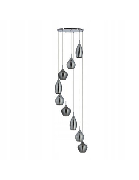 Żyrandol Kaskadowy Amber Milano 9 – Elegancka Lampa Wisząca z 9 Punktami Świetlnymi G9 w Srebrnym Wykończeniu