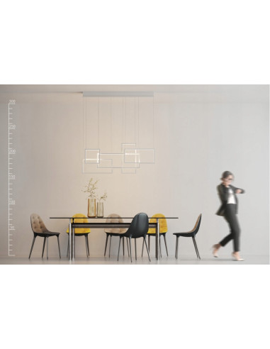 Lampa wisząca QUADRATUS LED, nowoczesna biała, regulowana wysokość, 1300 lumenów, idealna do biura i salonu