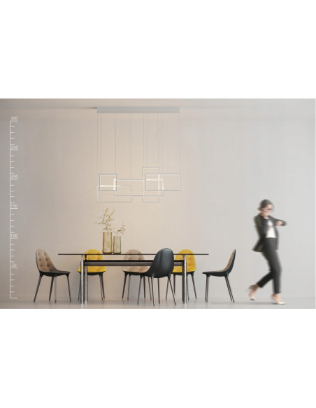 Lampa wisząca QUADRATUS LED, nowoczesna biała, regulowana wysokość, 1300 lumenów, idealna do biura i salonu