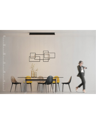 Lampa wisząca QUADRATUS LED 160 cm - nowoczesny czarny design do jadalni i wnętrz z funkcjonalnym oświetleniem