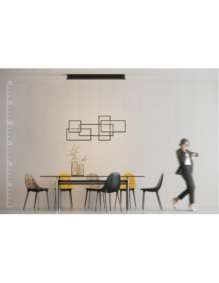 Lampa wisząca QUADRATUS LED 160 cm - nowoczesny czarny design do jadalni i wnętrz z funkcjonalnym oświetleniem