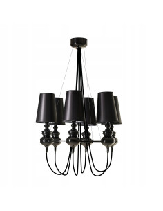 Elegancka lampa wisząca BAROCO 6 E14 z tekstylnymi kloszami - czarny żyrandol do biura i salonu, regulowana wysokość.