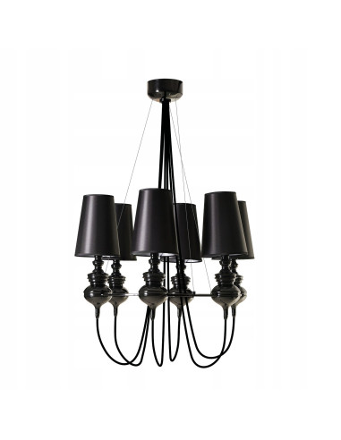 Elegancka lampa wisząca BAROCO 6 E14 z tekstylnymi kloszami - czarny żyrandol do biura i salonu, regulowana wysokość.