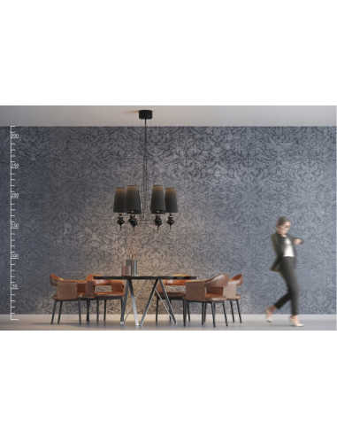 Elegancka lampa wisząca BAROCO 6 E14 z tekstylnymi kloszami - czarny żyrandol do biura i salonu, regulowana wysokość.