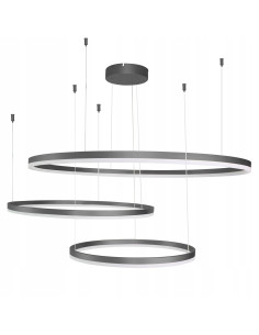 Nowoczesna lampa wisząca HALO AZzardo z trzema LED-owymi kołami, 11100 lumenów, ciepłe światło, czarna elegancja.