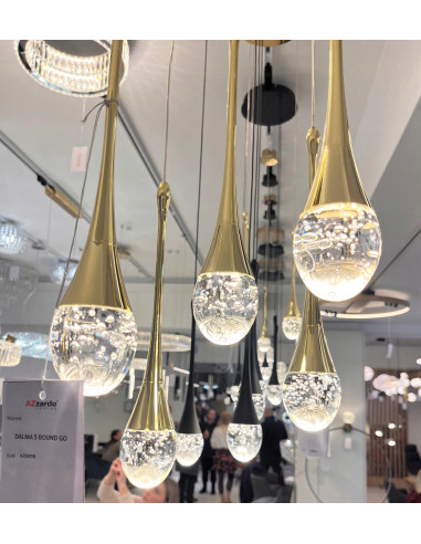 Lampa wisząca DALMA LED w kształcie sopla z złotymi akcentami, nowoczesna dekoracja do biura i wnętrz 400 cm.