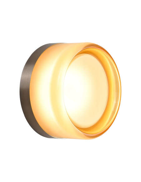 Lampa ścienna LED CANDY w bursztynowym kolorze, minimalistyczna, metalowa podstawa w niklu, do różnych wnętrz.