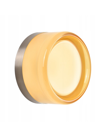 Lampa ścienna LED CANDY w bursztynowym kolorze, minimalistyczna, metalowa podstawa w niklu, do różnych wnętrz.