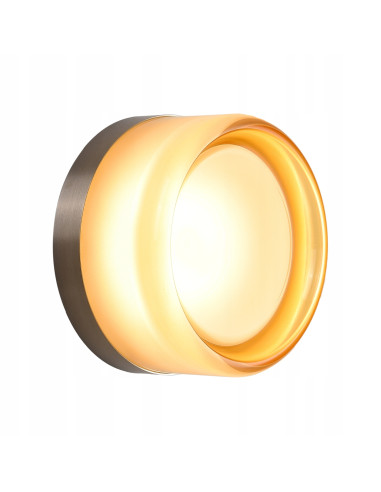 Lampa ścienna LED CANDY w bursztynowym kolorze, minimalistyczna, metalowa podstawa w niklu, do różnych wnętrz.