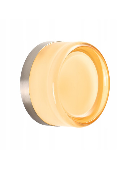 Lampa ścienna LED CANDY w bursztynowym kolorze, minimalistyczna, metalowa podstawa w niklu, do różnych wnętrz.