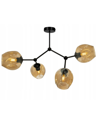 Lampa sufitowa pająk w kolorze bursztynowym i czarnym, elegancki design do sypialni, salonu i biura
