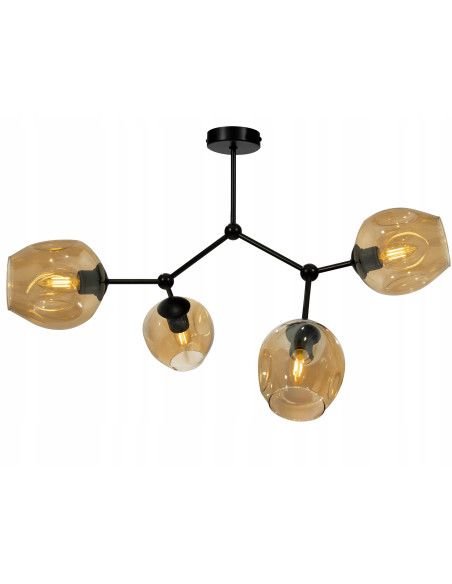 Lampa sufitowa pająk w kolorze bursztynowym i czarnym, elegancki design do sypialni, salonu i biura
