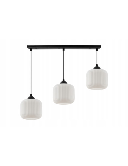 Lampa wisząca RIFFLE 3-punktowa glamour, regulowana, elegancka do salonu i jadalni, biała/czarna