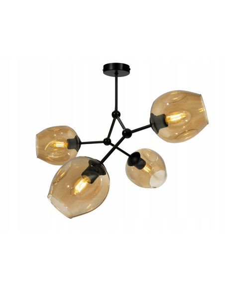 Lampa sufitowa pająk w kolorze bursztynowym i czarnym, elegancki design do sypialni, salonu i biura